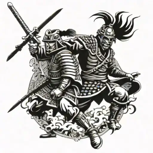 zulu warrior fighting samurai warrior tattoo design idea