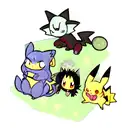 3 cartoon creatures. Toothless the dragon, pikachu the pokemon, and stitch from lilo and stitch. Toothless the dragon is tattoo design idea