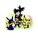 3 cartoon creatures. Toothless the dragon, pikachu the pokemon, and stitch from lilo and stitch. Toothless the dragon is tattoo design idea