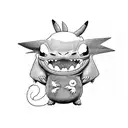 3 cartoon creatures. Toothless the dragon, pikachu the pokemon, and stitch from lilo and stitch. Toothless the dragon is tattoo design idea