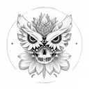 sugar skull with sunflower, dragonfly,owl, rooster tattoo design idea