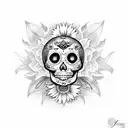 sugar skull with sunflower, dragonfly,owl, rooster tattoo design idea