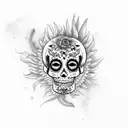 sugar skull with sunflower, dragonfly,owl, rooster tattoo design idea