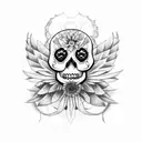 sugar skull with sunflower, dragonfly,owl, rooster tattoo design idea