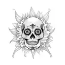 sugar skull with sunflower,dragonfly,frog,rooster,tree, Dino tattoo design idea