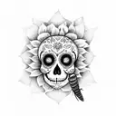 sugar skull with sunflower,dragonfly,frog,rooster,tree, Dino tattoo design idea