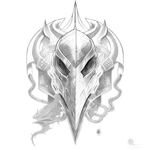 dark fantasy, knight, snake, black and white,  tattoo design idea