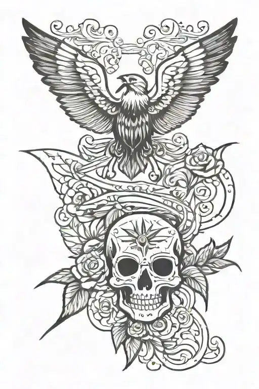 folk Americana pheonox tattoo design idea
