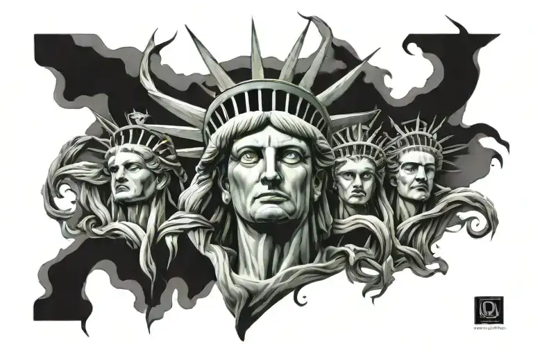 demons and lady liberty  tattoo design idea