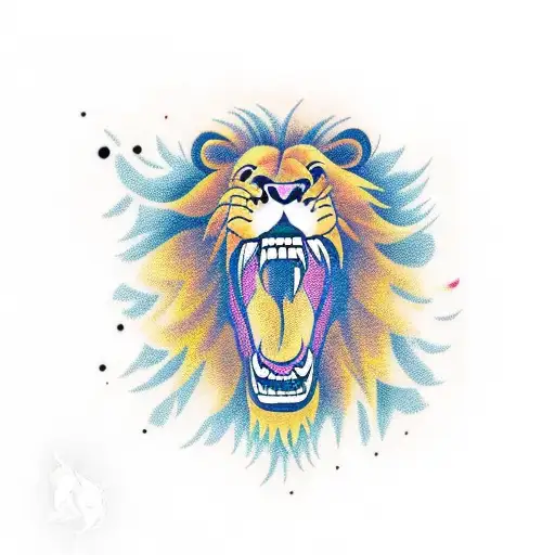 A fierce lion roaring while holding a soccer ball in its mouth tattoo design idea