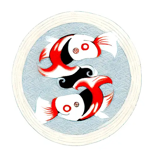 Yin and Yang Koi fish circling a pai sho tile tattoo design idea