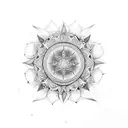 Water-themed mandala with plant elements tattoo design idea