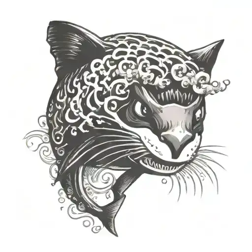 very dark old school shark with Japanese style waves  tattoo design idea