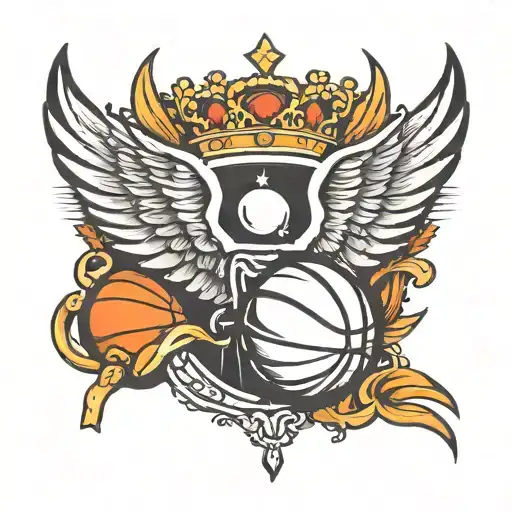 basketball with crown and wings tattoo design idea
