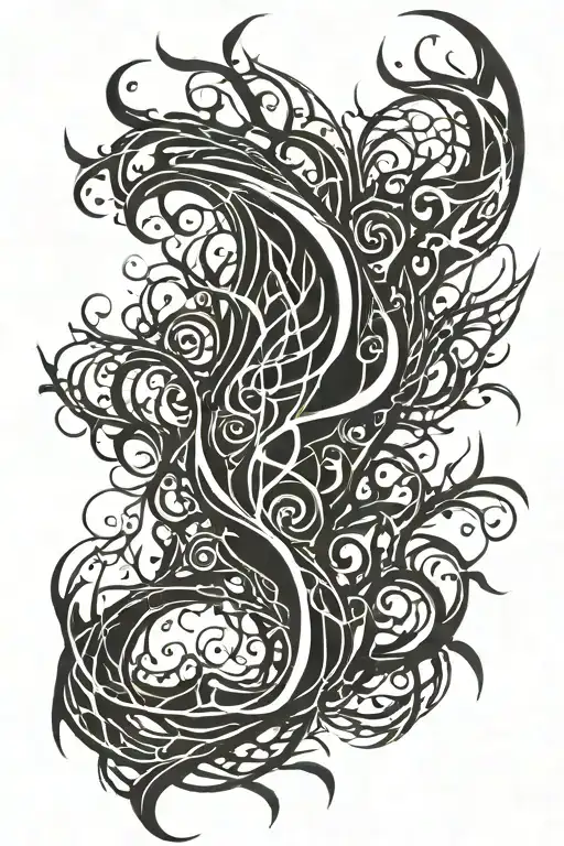 black lightning and tree roots shaped like vertical  tattoo design idea