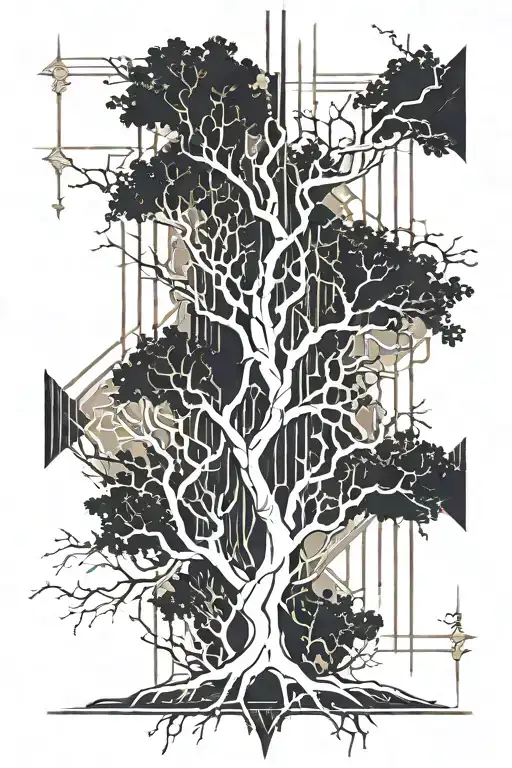 black lightning and tree roots shaped like vertical  tattoo design idea
