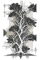 black lightning and tree roots shaped like vertical  tattoo design idea