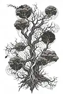 black lightning and tree roots shaped like vertical  tattoo design idea
