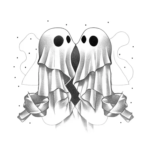 sheet ghost holding eachothers ghost hands tattoo design idea
