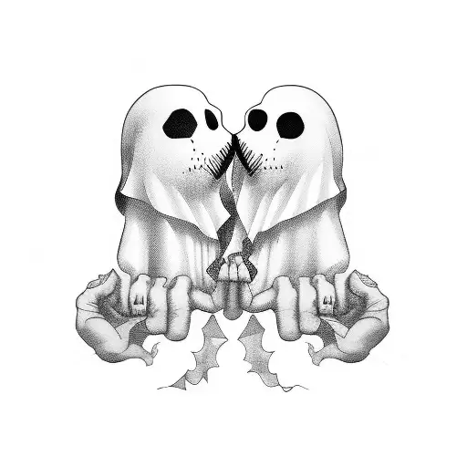 sheet ghost holding hands tattoo design idea