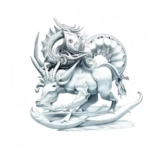 libra scales with capricorn sea goat tattoo design idea