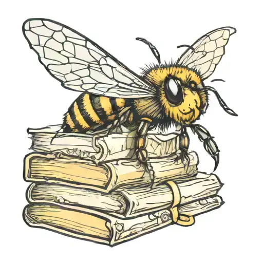 honey bee, coffee cup, books,  tattoo design idea
