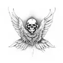 Fallen angel with wings, 666, Devil, Skeleton, God, Egypt tattoo design idea