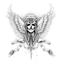Fallen angel with wings, 666, Devil, Skull, Moon, Earth, Life, God, Egypt tattoo design idea