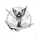 Fallen angel with wings, 666, Devil, Skull, Moon, Earth, Life, God, Egypt tattoo design idea