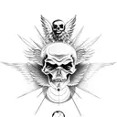 Fallen angel with wings, 666, Devil, Skull, Moon, Earth, Life, God, Egypt tattoo design idea