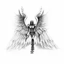 Fallen angel with wings, 666, Devil, Skeleton, God, Egypt tattoo design idea