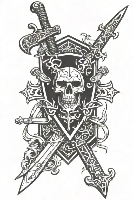 Wild animals, war sword shield cross royalty tattoo design idea