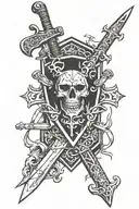 Wild animals, war sword shield cross royalty tattoo design idea
