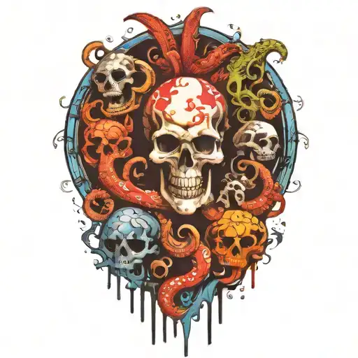 Kraken whit skulls tattoo design idea