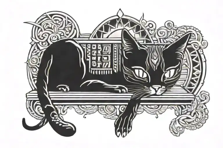 Mirroed Egyptian cat lounging tattoo design idea