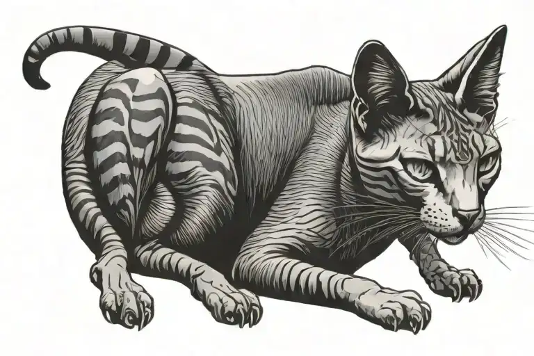Mirroed Egyptian cat lounging tattoo design idea