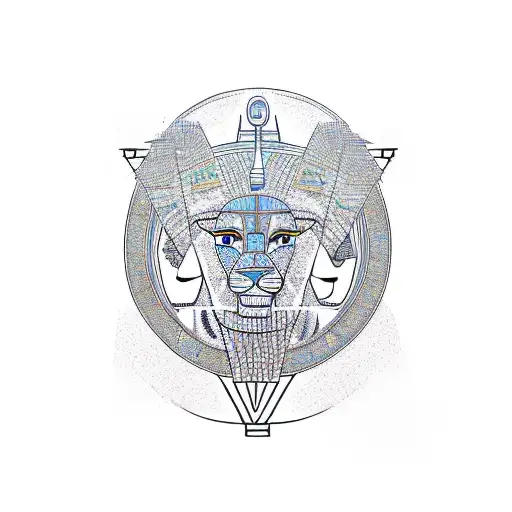 An Egyptian pyramid with a lion, intertwined with hieroglyphs, symbolizing resilience and personal growth with the phras tattoo design idea
