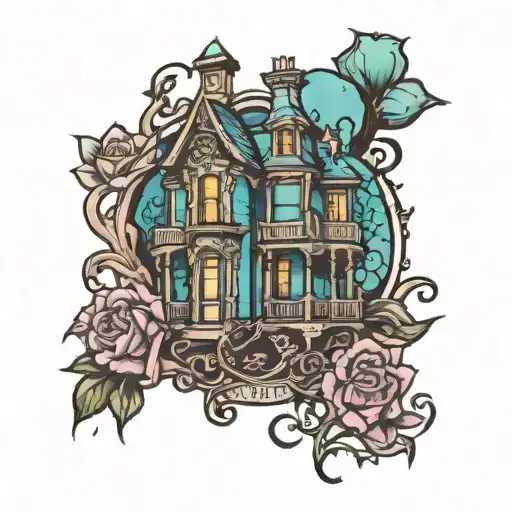 haunted mansion tattoo design idea