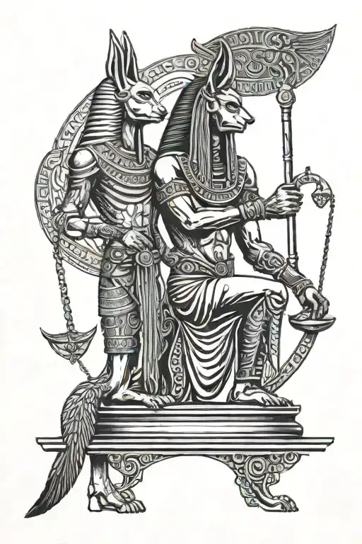 Horus and Anubis holding a scale tattoo design idea