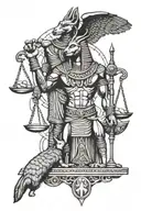 Horus and Anubis holding a scale tattoo design idea