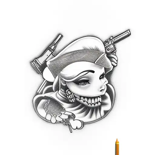 slutty whore in stockings with a gun tattoo design idea
