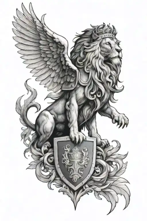 A Roaring Lion With Angel Wings Wearing... Temporary Tattoo - BlackInk AI