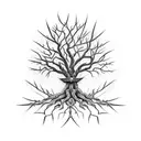 tree with roots and spikes making a crown king tattoo design idea
