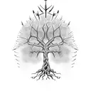 tree with roots and spikes making a crown king tattoo design idea