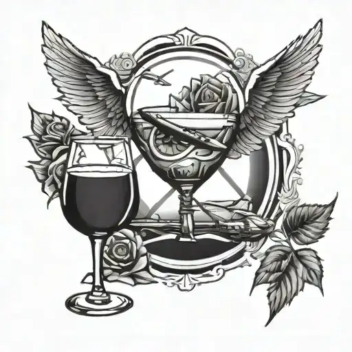 wine, heart, rose, airplane flying tattoo design idea