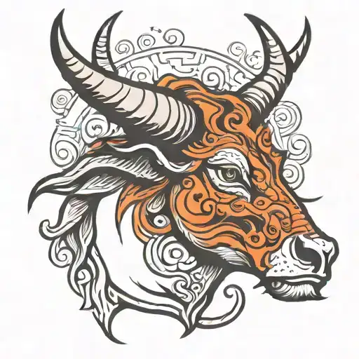 taurus head fire smoking tattoo design idea