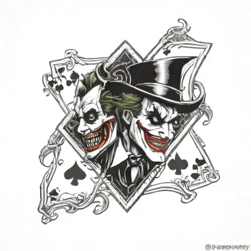two joker cards surrounded by ha ha ha  tattoo design idea