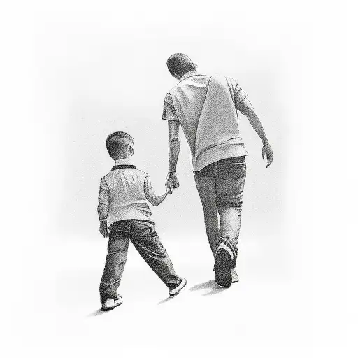 dad with son walkin on the street - armsleeve tattoo design idea
