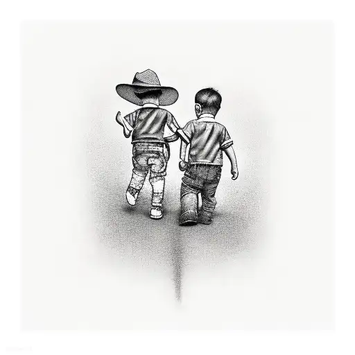 dad with son walkin on the street tattoo design idea