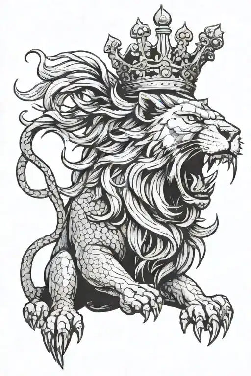 angry lion with a crown and a scorpio tattoo design idea